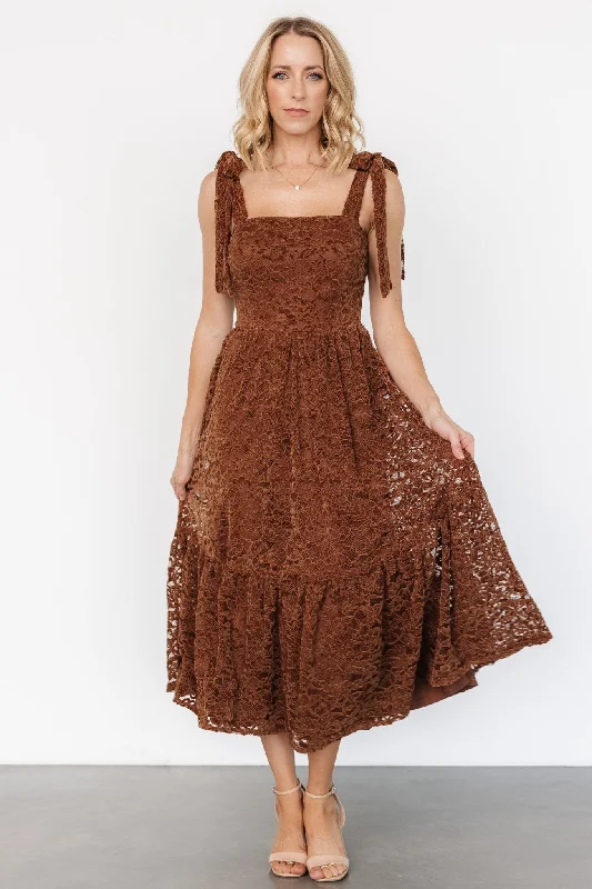 Printed Abstract Women Dress for a Modern and Artistic AppealHestia Lace Midi Dress | Brown