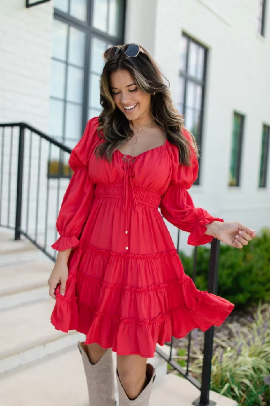 Wrap - Style Women Dress with Adjustable Fit for All Body TypesIn Full Swing Red Ruffle Detail Mini Dress