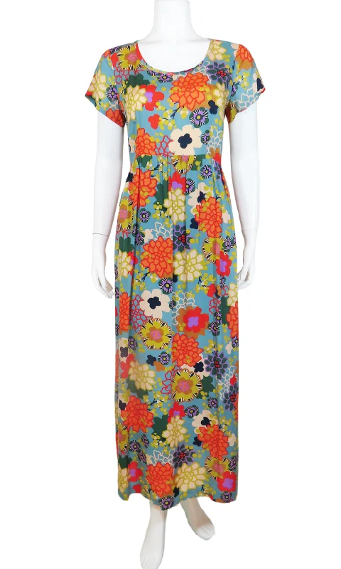 Pleated Women Dress with a Timeless and Elegant TextureLINDLEY Puff Floral Maxi Dress in SKY