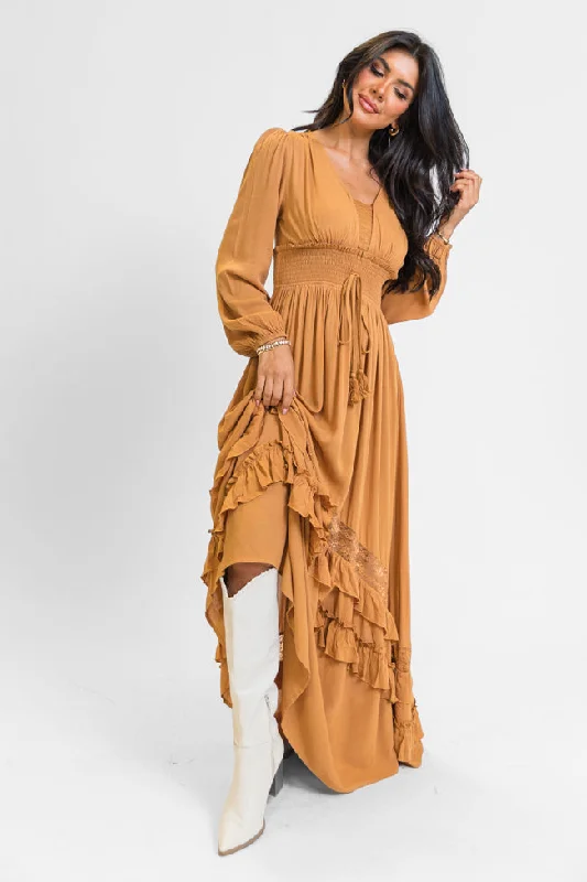 Sheath Women Dress with a Tailored Fit for a Professional LookLucky To Have You Camel Maxi Dress