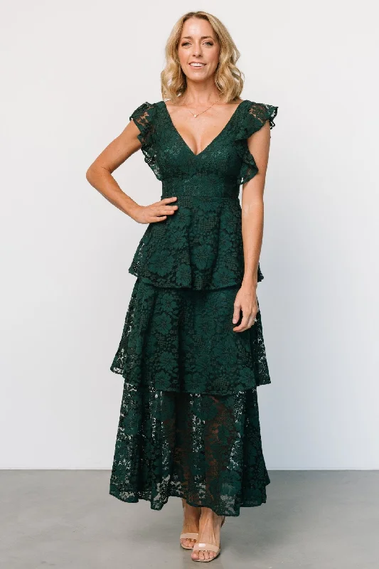 Wrap - Style Women Dress with Adjustable Fit for All Body TypesMargot Lace Tiered Maxi Dress | Deep Emerald