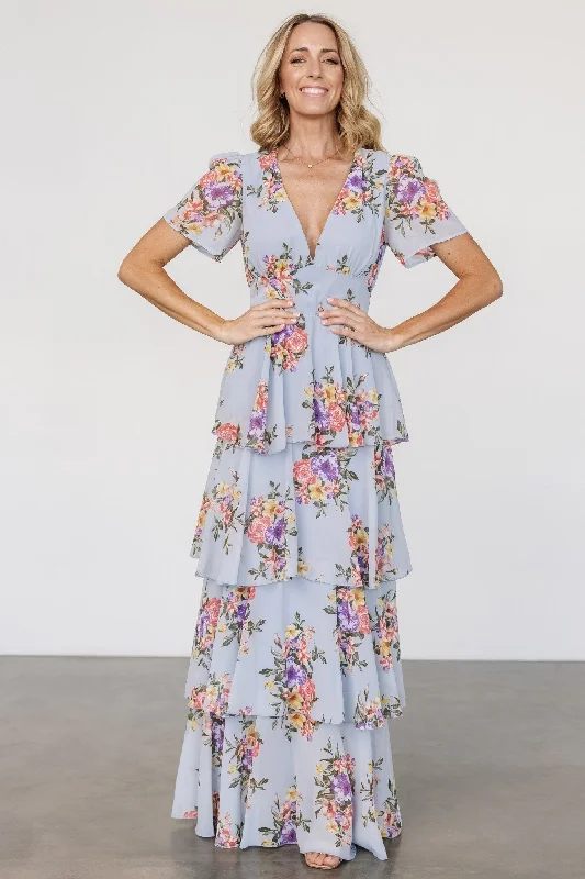 Long - Sleeve Women Dress in Velvet for a Luxurious Winter LookMontaigne Ruffle Maxi Dress | Light Blue Floral