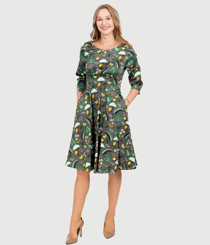 Lace - Embellished Women Dress for an Elegant and Sophisticated AppearanceOlive Green & Rain Forest Print Fit & Flare Dress