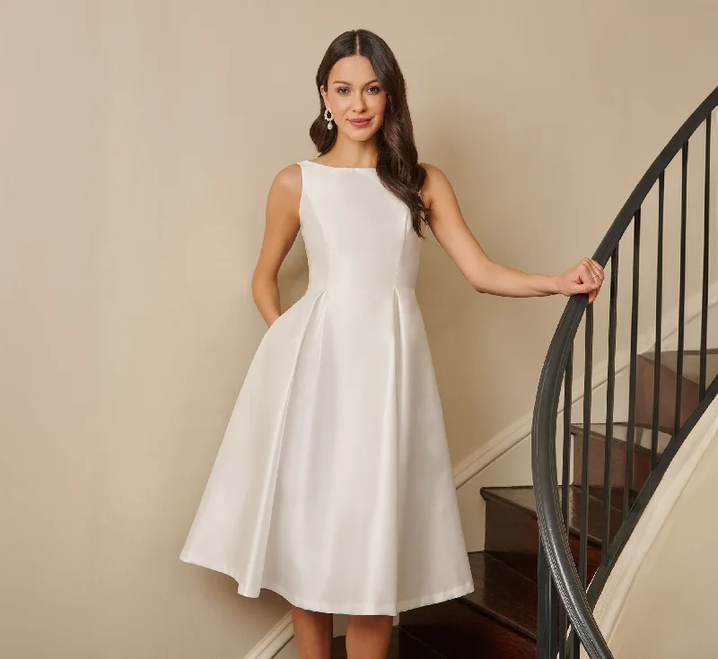 Plus Size Women Dress with a Flattering A - Line Cut for Comfort and StyleSleeveless Mikado Fit And Flare Midi Dress With V-Back In Ivory