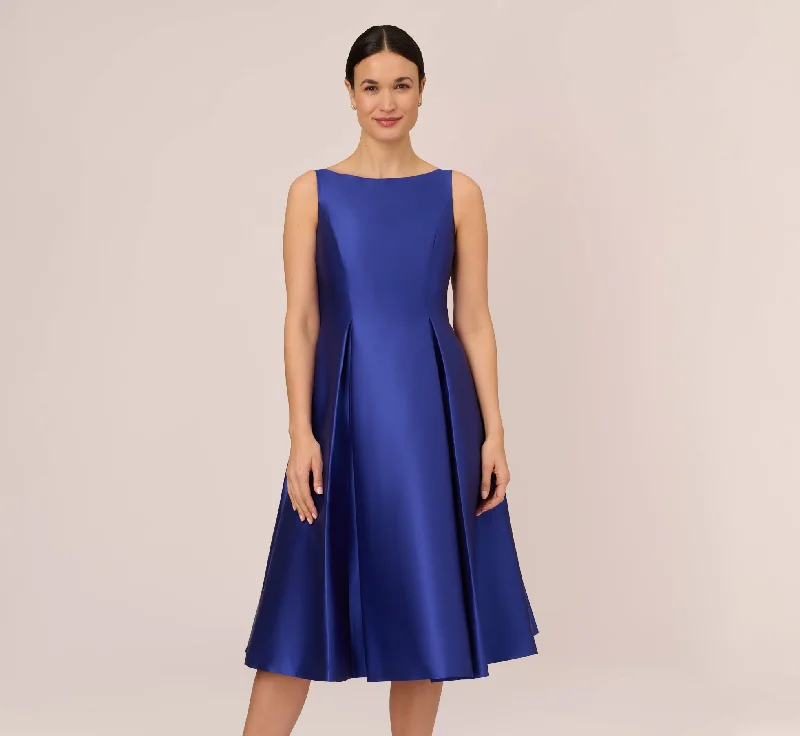 Halter Neck Women Dress to Show Off the Shoulders and NecklineSleeveless Mikado Fit And Flare Midi Dress With V-Back In Neptune