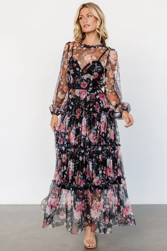 Ball Gown Women Dress with a Full Skirt for a Princess - like LookStephanie Tiered Maxi Dress | Black Floral