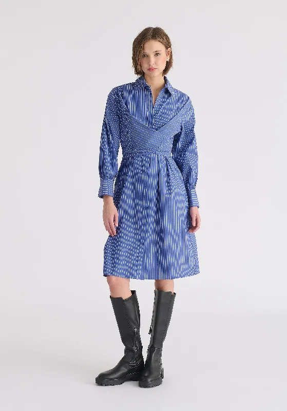 Printed Abstract Women Dress for a Modern and Artistic AppealStriped Shirt Dress with Waist Tie