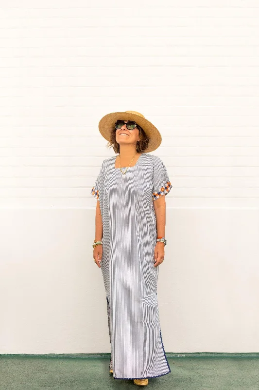 Mini Women Dress with a Short Hem for a Young and Trendy StyleTangier long Caftan - blue stripes