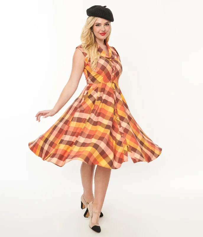 Ruffled Women Dress with Multiple Layers for a Playful and Girly StyleUnique Vintage 1950s Fall Madras Plaid Shirt Dress