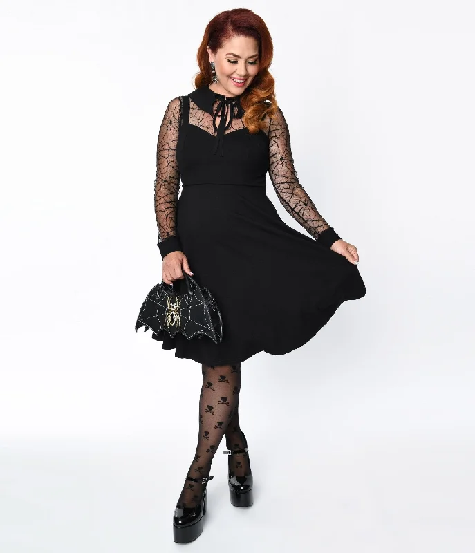 Ruffled Women Dress with Multiple Layers for a Playful and Girly StyleVoodoo Vixen Black Spider Web Swing Dress