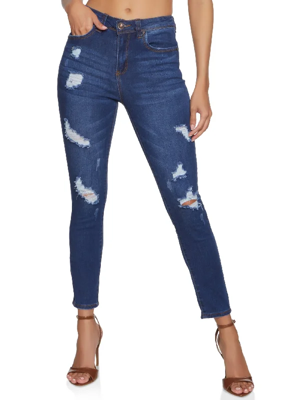 Acid - wash women jeans with a retro finishWAX Mid Rise Distressed Jeans