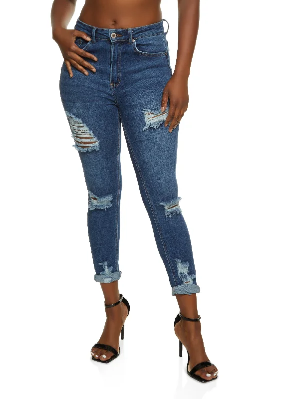 Jeggings women jeans combining the comfort of leggings and style of jeansWAX Ripped Rolled Cuff Skinny Jeans