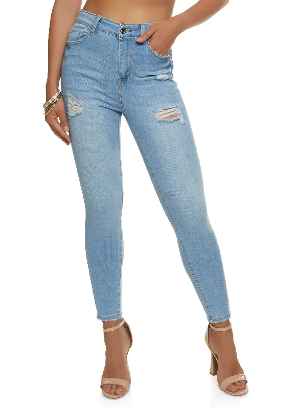 Colored women jeans in vibrant hues like red and yellowWAX Basic Distressed High Waist Skinny Jeans