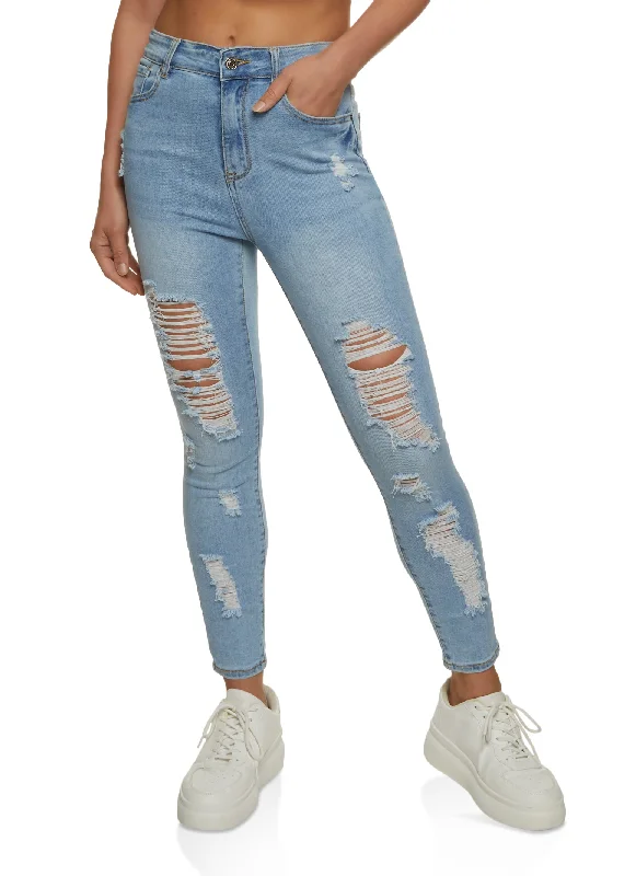 Embellished women jeans with studs or rhinestones for a glamorous touchWAX High Rise Distressed Skinny Jeans