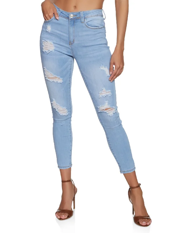 High - rise flare women jeans for a 70s - inspired lookWAX Mid Rise Distressed Jeans