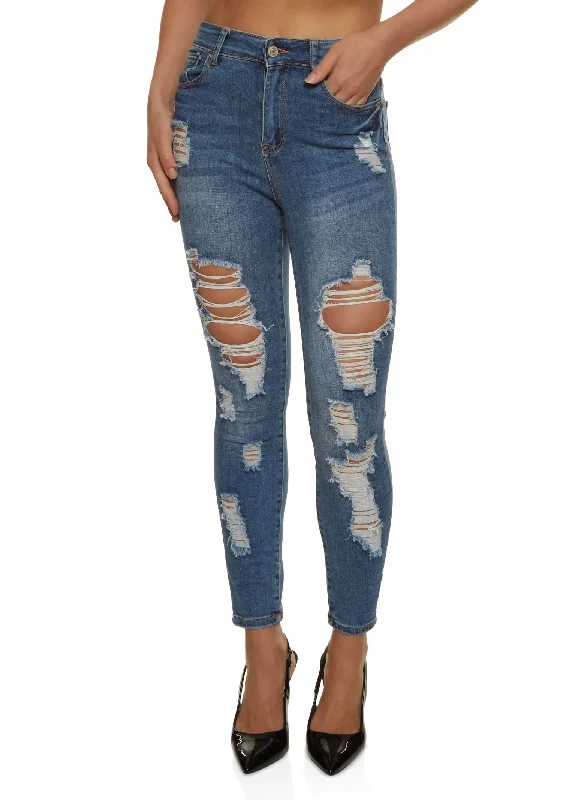 Cargo women jeans with multiple pockets for added functionalityWAX High Rise Distressed Skinny Jeans