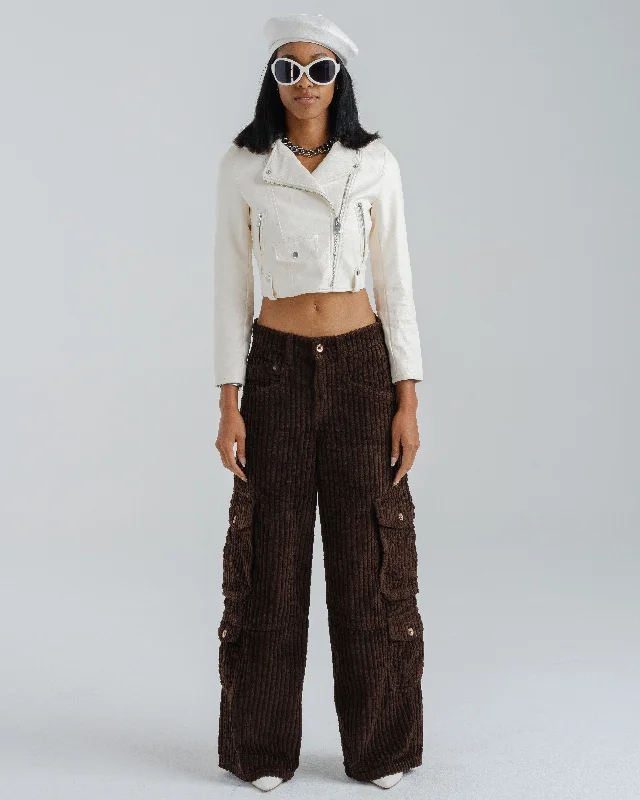 Skinny women jeans with a form - fitting designW Quad Cargo. 23". 2 Wale Corduroy. Java Brown.