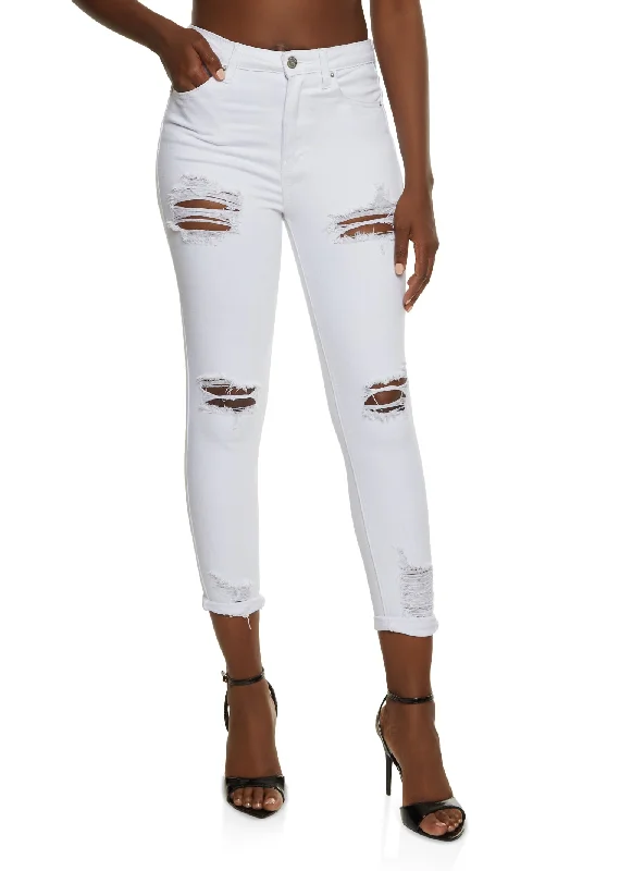 Mom jeans for a nostalgic and casual lookWAX Ripped Rolled Cuff Skinny Jeans