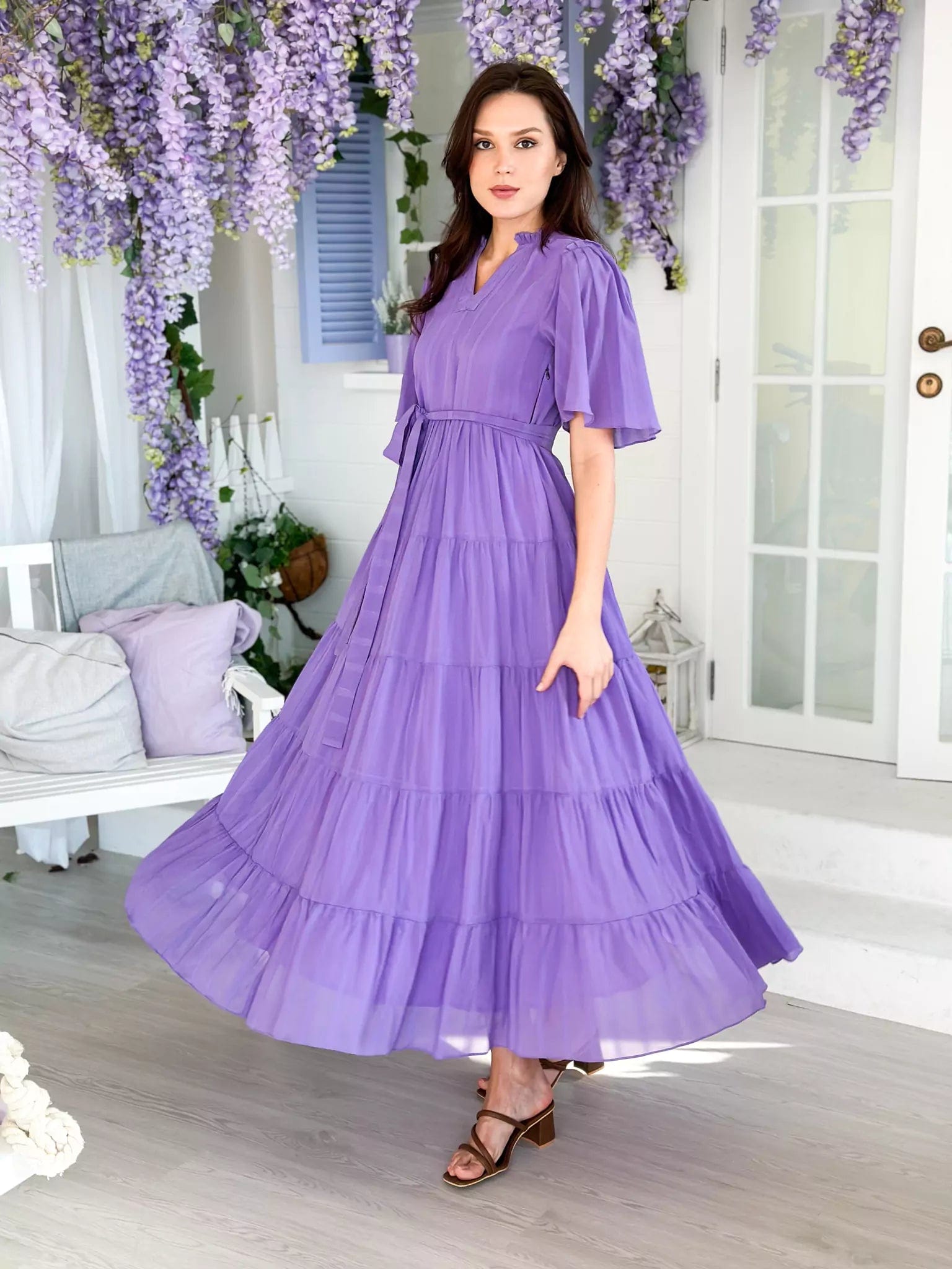 Empire Waist Women Dress to Accentuate the Bust and Conceal the WaistAmethyst Lilac Long Dress