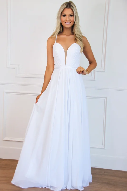 Pleated Women Dress with a Timeless and Elegant TextureAngelic Beauty Chiffon Formal Dress: White