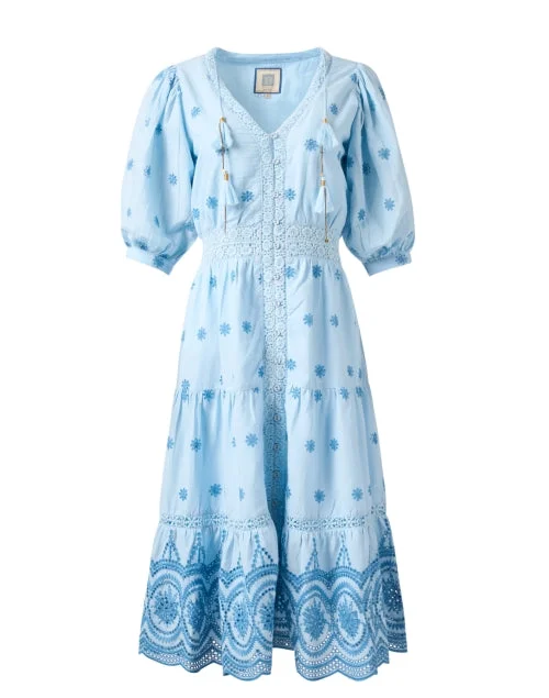 Printed Abstract Women Dress for a Modern and Artistic AppealAnn Blue Eyelet Cotton Dress