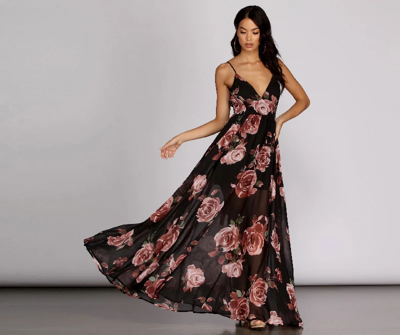 Empire Waist Women Dress to Accentuate the Bust and Conceal the WaistAstrid Chiffon Floral Gown