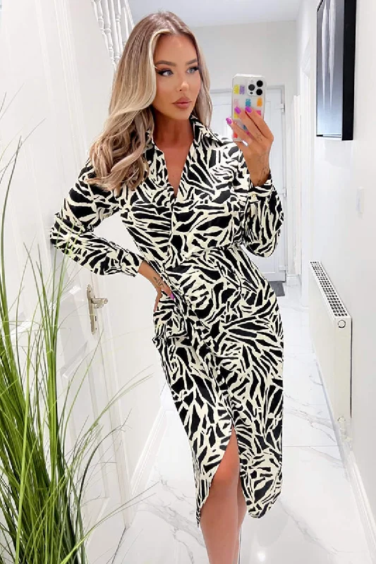 Halter Neck Women Dress to Show Off the Shoulders and NecklineBlack and Stone Printed Midi Wrap Dress