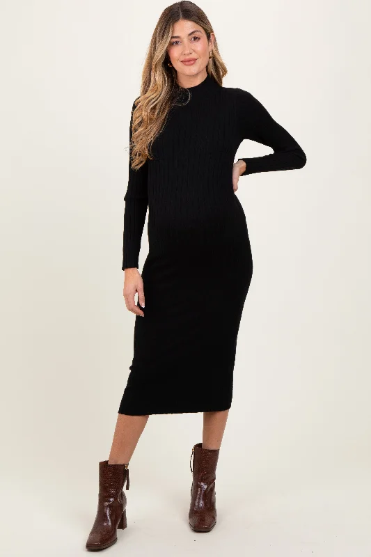 Strapless Women Dress with a Built - in Bra for Comfort and SupportBlack Mock Neck Ribbed Maternity Sweater Dress