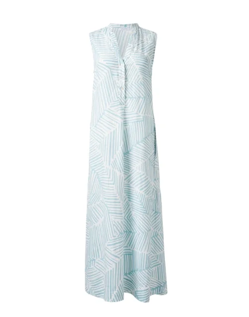 Ruffled Women Dress with Multiple Layers for a Playful and Girly StyleBlue and White Print Linen Dress