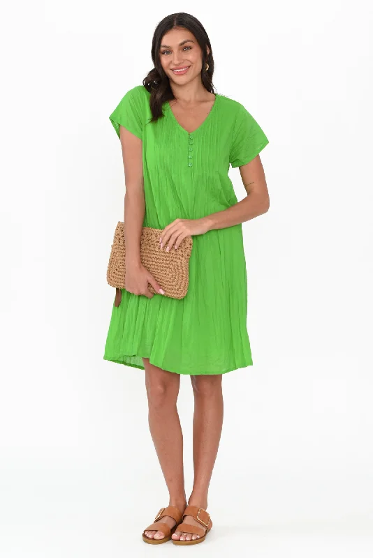 Sheath Women Dress with a Tailored Fit for a Professional LookSabina Lime Crinkle Cotton Dress