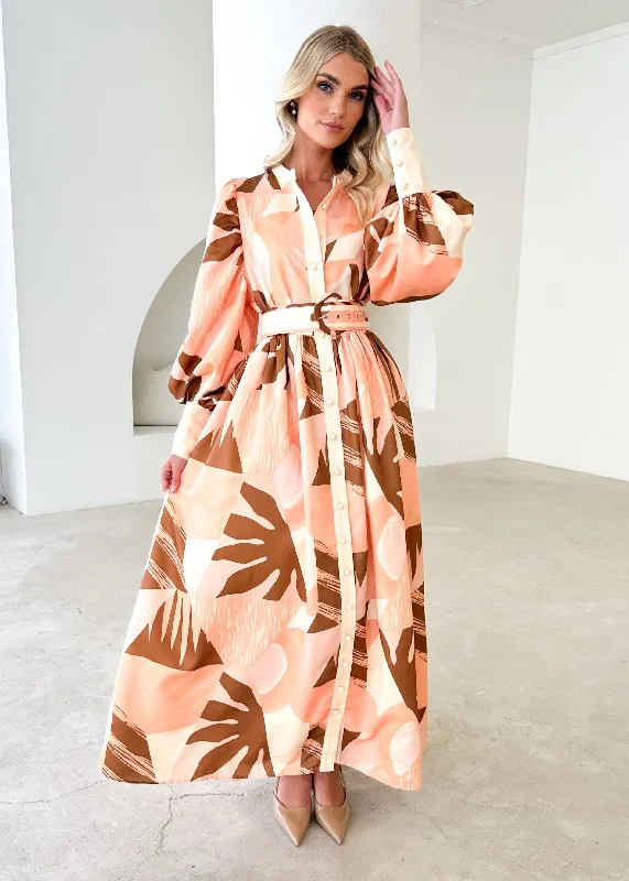 Printed Abstract Women Dress for a Modern and Artistic AppealBriar Maxi Dress - Peach Abstract