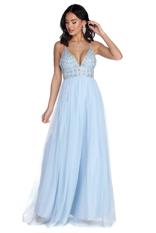 Plus Size Women Dress with a Flattering A - Line Cut for Comfort and StyleBridget Formal Beaded Tulle Dress