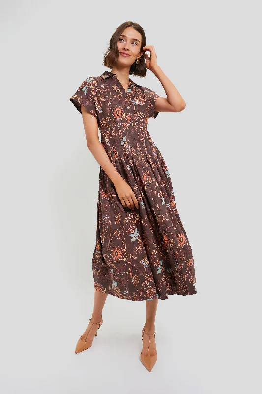 Plus Size Women Dress with a Flattering A - Line Cut for Comfort and StyleBrown Vint Blossom Nash Midi Dress