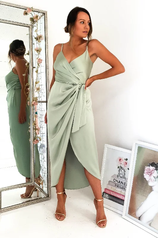 Off - the - Shoulder Women Dress for a Romantic and Feminine LookCarrie Midi Wrap Dress | Sage Green