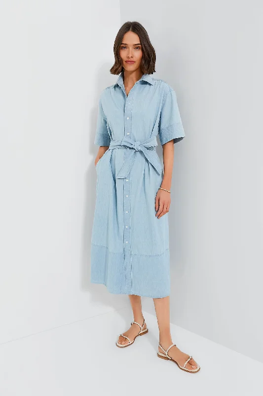 Plus Size Women Dress with a Flattering A - Line Cut for Comfort and StyleChambray Cotton Matthew Shortsleeve Day Dress