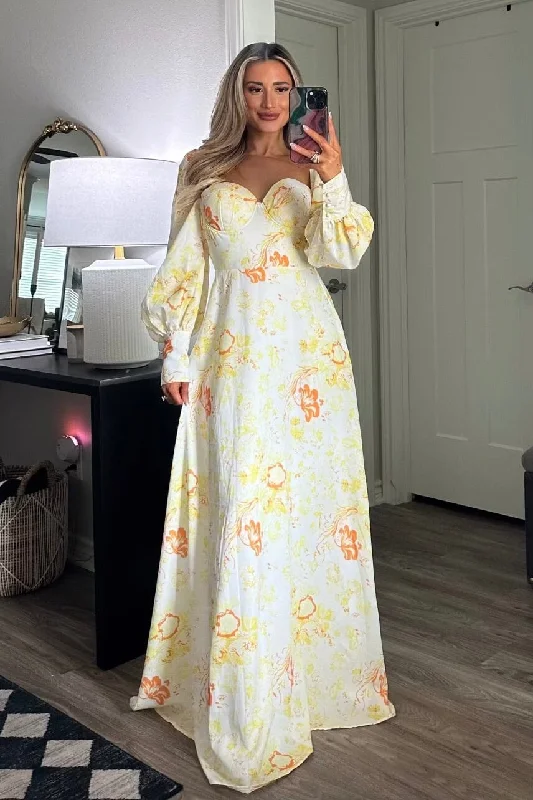 Wrap - Style Women Dress with Adjustable Fit for All Body TypesChasing Daisies Floral Maxi Dress: White/Yellow