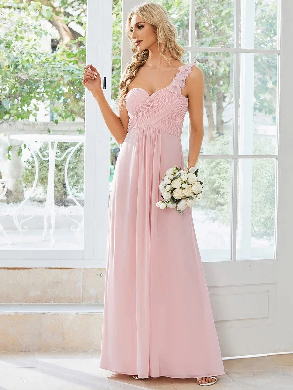 Halter Neck Women Dress to Show Off the Shoulders and NecklineSweet Pleated Bodice One Shoulder Chiffon Bridesmaid Dress