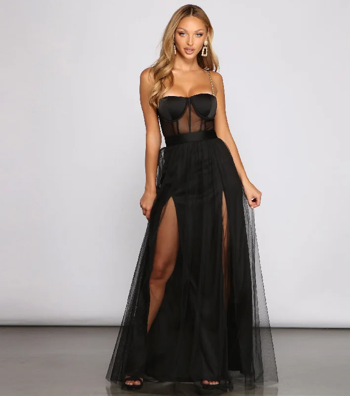 Wrap - Style Women Dress with Adjustable Fit for All Body TypesCintra Mesh Tulle Bustier Gown