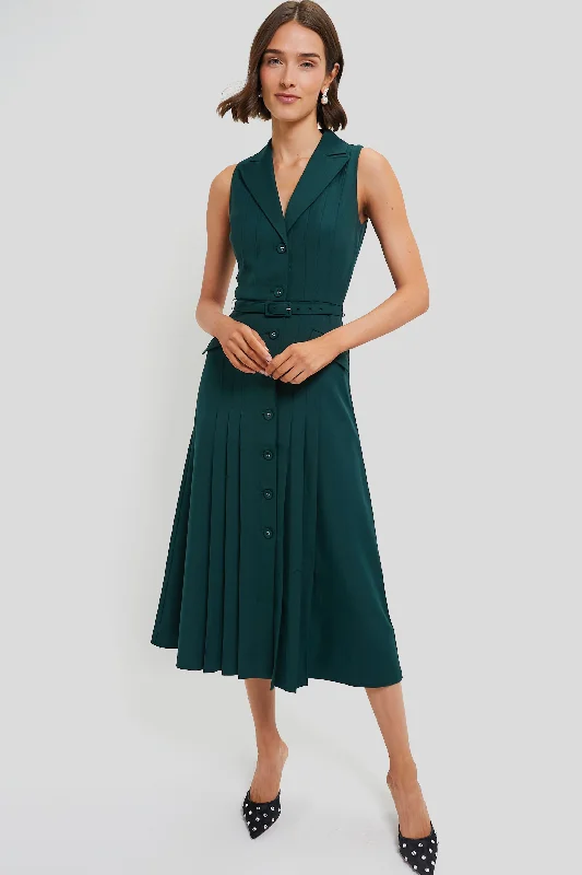 Pleated Women Dress with a Timeless and Elegant TextureDark Forest Green Livi Dress