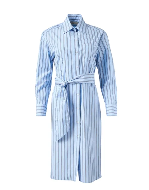 Ball Gown Women Dress with a Full Skirt for a Princess - like LookEdipo Blue Striped Silk Panel Shirt Dress