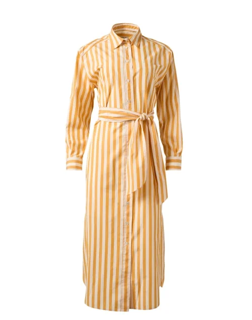 Halter Neck Women Dress to Show Off the Shoulders and NecklineFalasco White and Orange Striped Shirt Dress