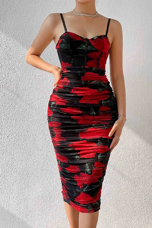 Wrap - Style Women Dress with Adjustable Fit for All Body TypesFloral Printed Rushed Bodycon Cami Dress