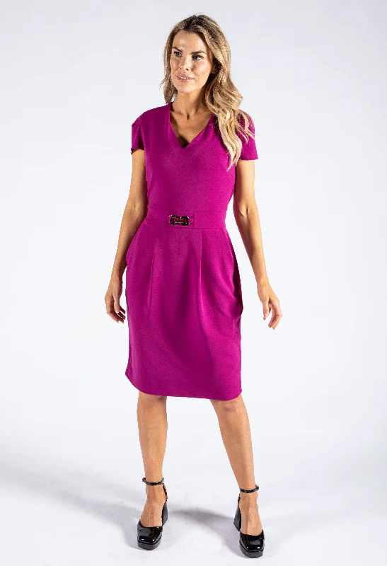 Halter Neck Women Dress to Show Off the Shoulders and NecklineFront Buckle Midi Dress