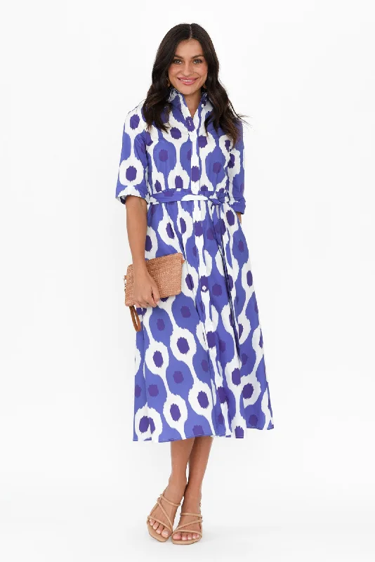 Lace - Embellished Women Dress for an Elegant and Sophisticated AppearanceGrace Blue Abstract Spot Cotton Poplin Dress