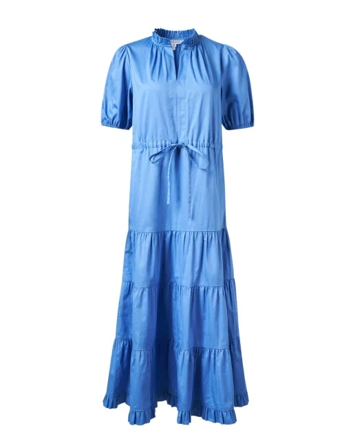 Strapless Women Dress with a Built - in Bra for Comfort and SupportHedy Blue Cotton Dress