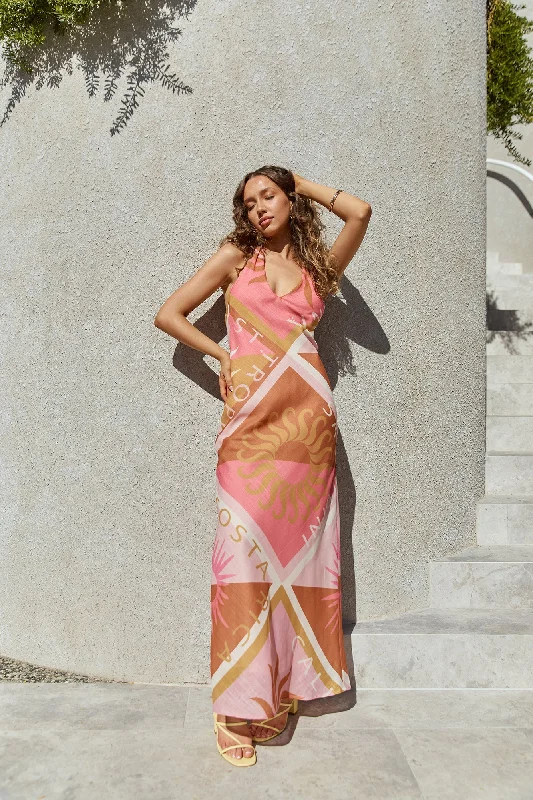 Wrap - Style Women Dress with Adjustable Fit for All Body TypesHideaway Halter Maxi Dress Pink