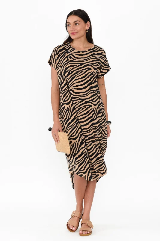 Printed Abstract Women Dress for a Modern and Artistic AppealIvy Tan Zebra Micro Modal Midi Dress