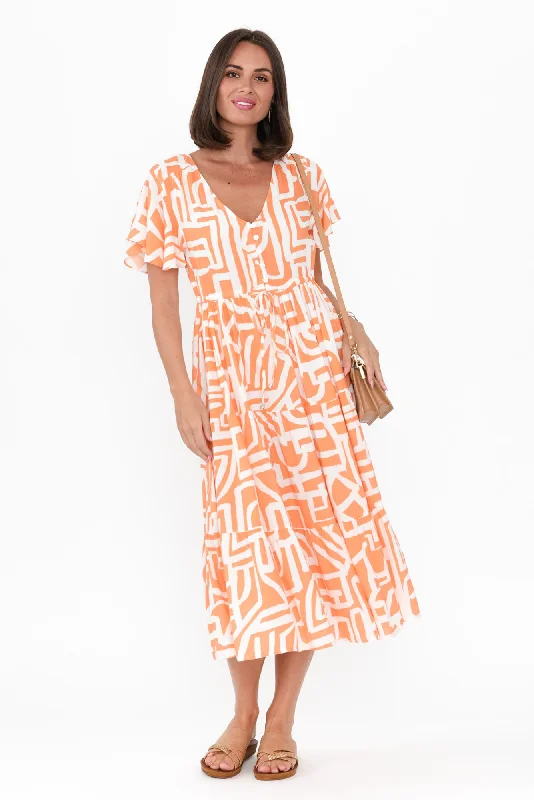 Sheath Women Dress with a Tailored Fit for a Professional LookJohanne Orange Abstract Tie Dress