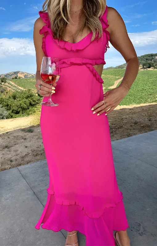 Backless Women Dress for a Sexy and Alluring Look at Evening EventsLane Midi Dress ~ Pink Chiffon