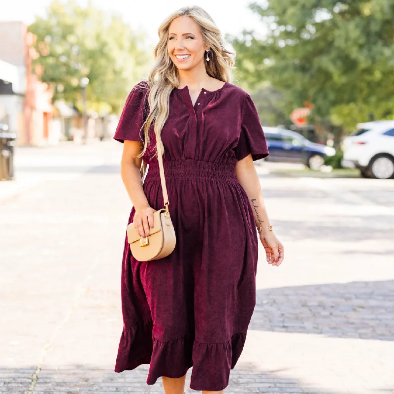 Plus Size Women Dress with a Flattering A - Line Cut for Comfort and StyleLost In Time Dress, Plum